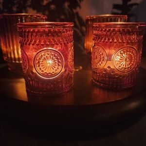 AMBER Glass Bohemian Tranquil Meditation Candle Votives 10 TOTAL